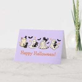 Niedliche Ghost- und Cat-Halloween-Grußkarte Karte