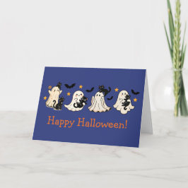 Niedliche Ghost- und Cat-Halloween-Grußkarte Karte