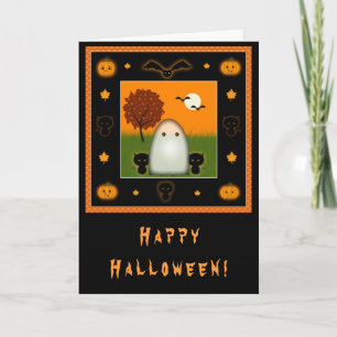 Niedliche Ghost- und Katzen-Halloween-Karte Karte