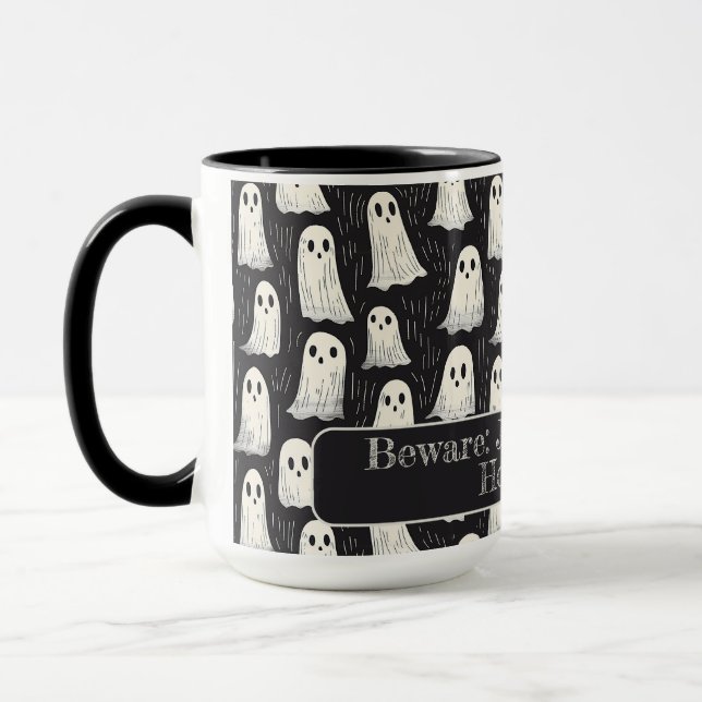 Niedliche Ghosts Schwarz & Weiß Halloween Custom Tasse (Links)