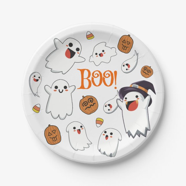 Niedliche Ghosts und Pumpkin-Halloween-Party-Telle Pappteller (Vorderseite)