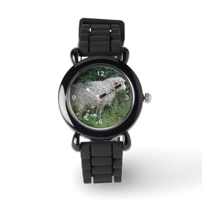 Niedliche gierige Schafe essen Glitzer beobachten Armbanduhr (Vorderseite)