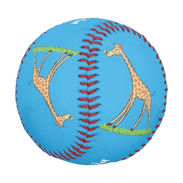 Niedliche Gigraffe mit Schmetterling-Cartoon Baseball (Schrägansicht)