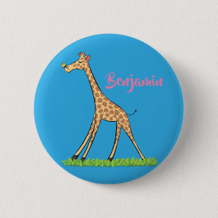 Niedliche Gigraffe mit Schmetterling-Cartoon Button