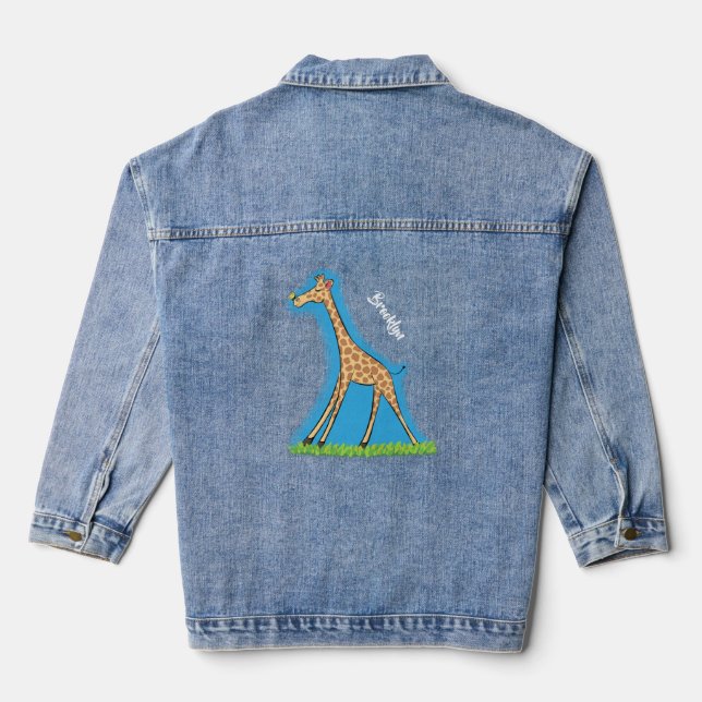 Niedliche Gigraffe mit Schmetterling-Cartoon Jeansjacke (Rückseite)