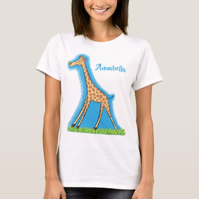 Niedliche Gigraffe mit Schmetterling-Cartoon T-Shirt (Vorderseite)