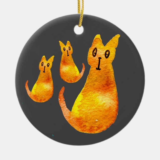 Niedliche Ginger Cat Aquarelldarstellung Keramik Ornament (Vorne)