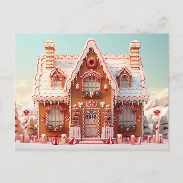Niedliche Gingerbrett Weihnachtskarte des Hauses Postkarte (Vorderseite)