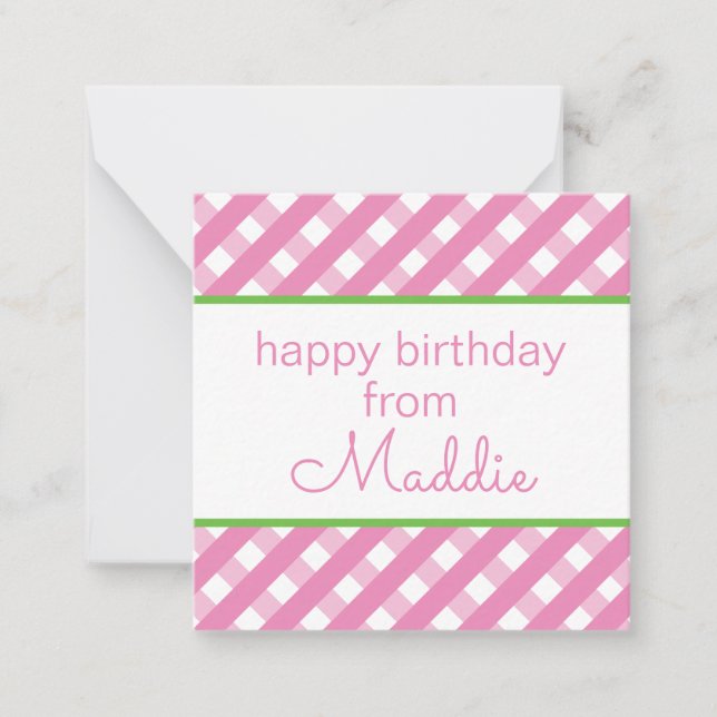 Niedliche Gingham Personalisierte Geschenkgutschei Mitteilungskarte (Vorderseite)
