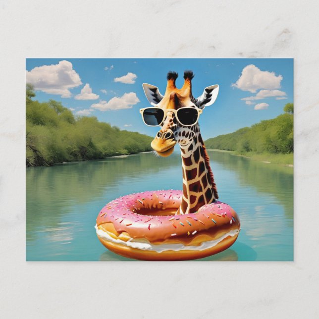 Niedliche Giraffe auf einem Spendenschwimmgerät Postkarte (Vorderseite)