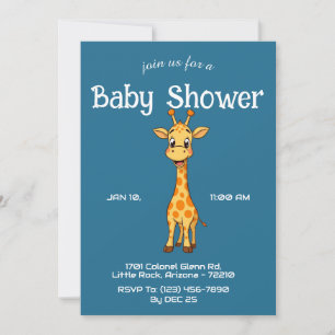 Niedliche Giraffe auf Jelly Bean Blue Color Baby S Einladung