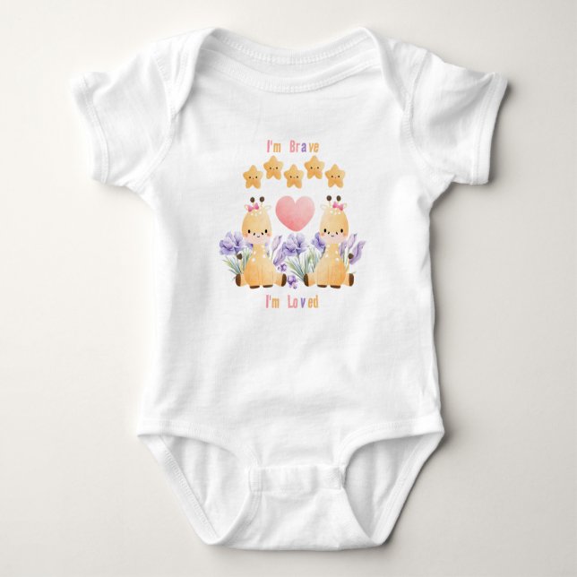 Niedliche Giraffe Baby Bodysuit | Ich bin tapfer - Baby Strampler (Vorderseite)