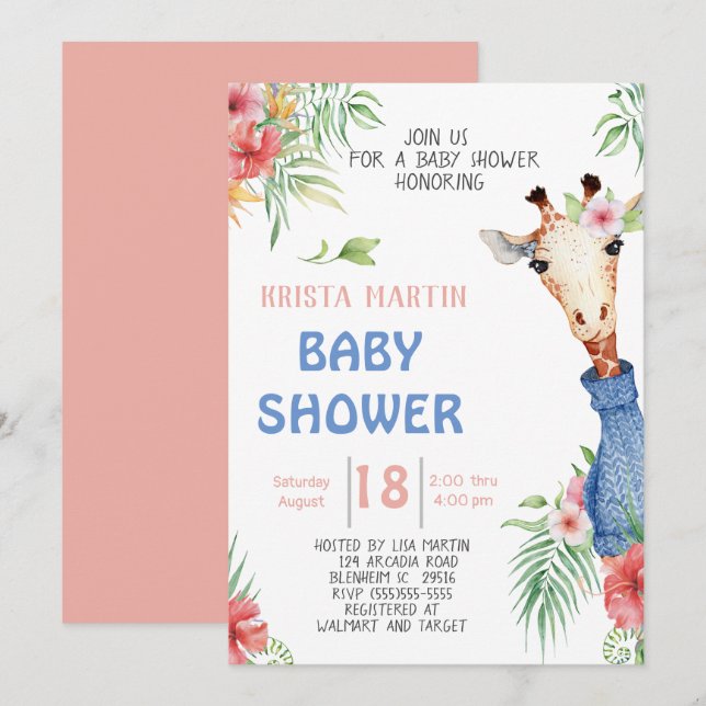 Niedliche Giraffe Baby-Dusche Einladung (Vorne/Hinten)