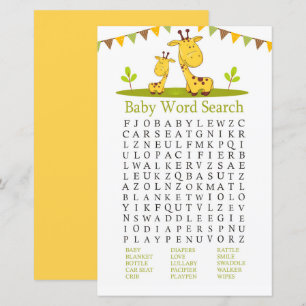 Niedliche Giraffe Baby Shower Word Search Game