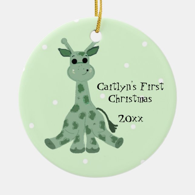 Niedliche Giraffe Baby's First Christmas Keramik Ornament (Vorne)