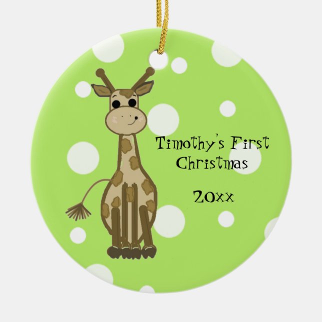 Niedliche Giraffe Baby's First Christmas Keramikornament (Vorne)