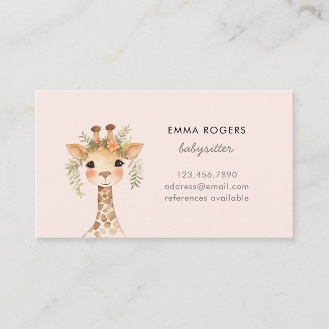 Niedliche GIraffe Babysitter Kinderbetreuer Visitenkarte (Vorderseite)