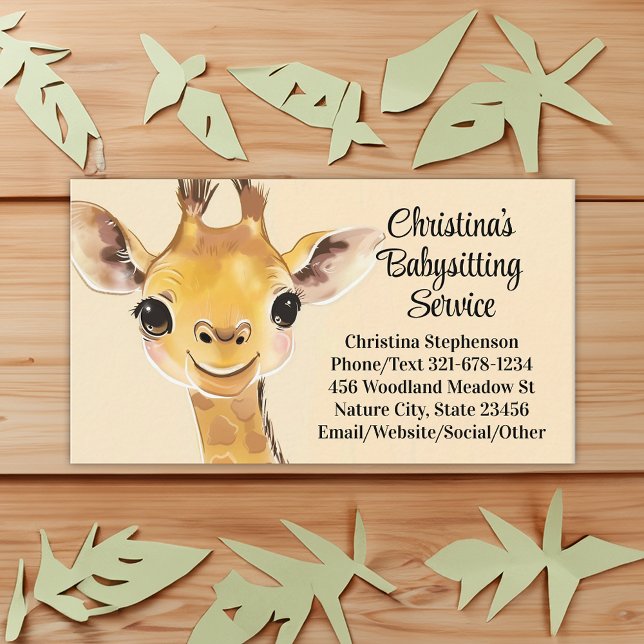 Niedliche Giraffe Babysitter Kinderbetreuung Kinde Visitenkarte (giraffe babysitting childcare teacher business card)