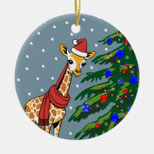Niedliche Giraffe Beanie und Scarf mit Christbaum Keramik Ornament