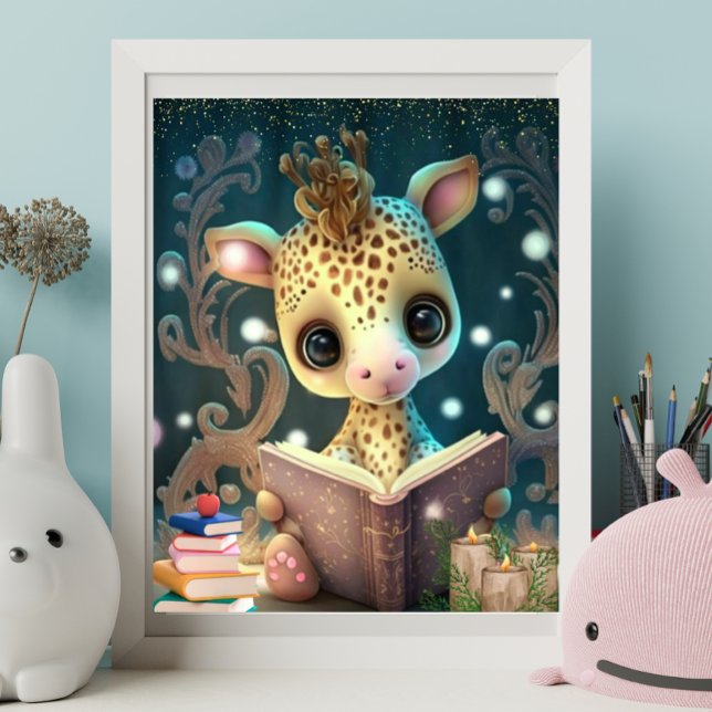 Niedliche Giraffe beim Lesen eines Buches Art Kind Poster (Von Creator hochgeladen)