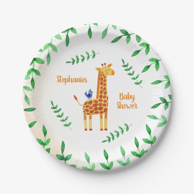 Niedliche Giraffe & Bird Baby Dusche Pappteller (Vorderseite)