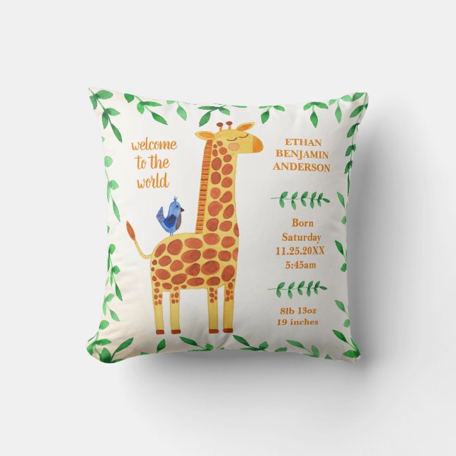 Niedliche Giraffe & Bird-Baby-Stats Kissen (Vorderseite)