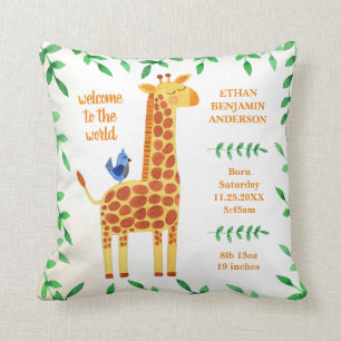 Niedliche Giraffe & Bird-Baby-Stats Kissen