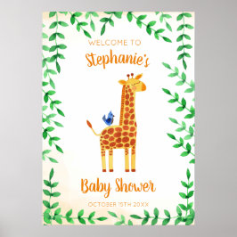Niedliche Giraffe & Bird Watercolor Kinderdusche Poster