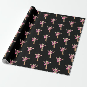 Niedliche Giraffe bläst rosa Kaugummi Sonnenbrille Geschenkpapier