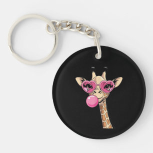 Niedliche Giraffe bläst rosa Kaugummi Sonnenbrille Schlüsselanhänger