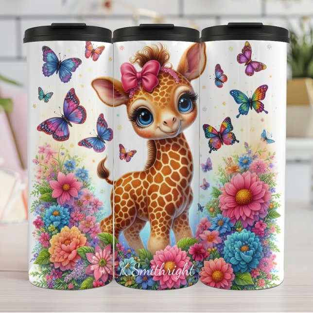 Niedliche Giraffe Blume Schmetterlinge Whimsikinsz Thermosbecher (Von Creator hochgeladen)