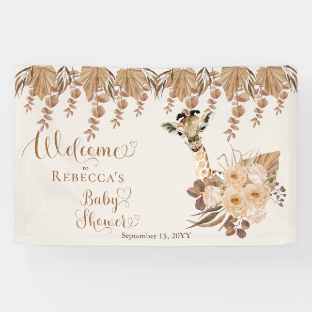 Niedliche Giraffe Boho Getrocknete Gräser Kinderdu Banner (Horizontal)