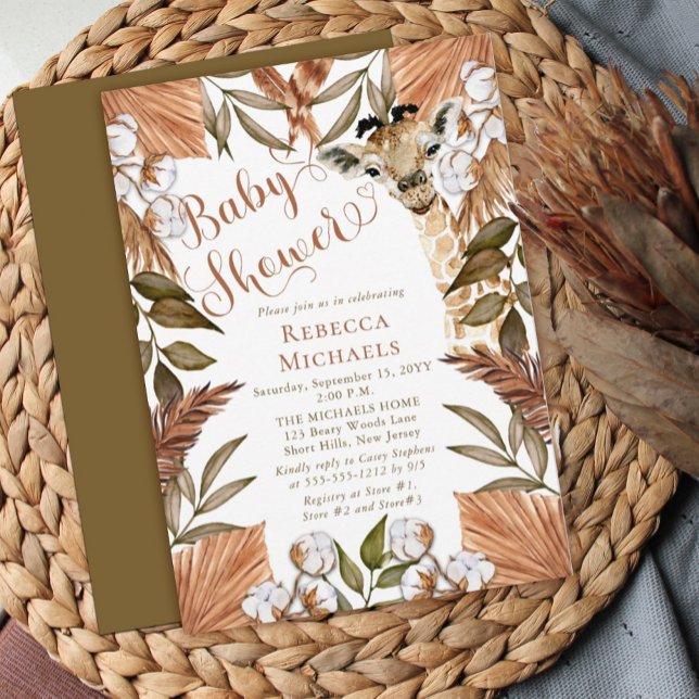 Niedliche Giraffe Boho Getrocknete Gräser Kinderdu Einladung (Von Creator hochgeladen)