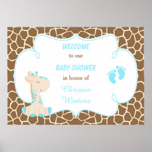 Niedliche Giraffe Boy Blue Baby Dusche Poster
