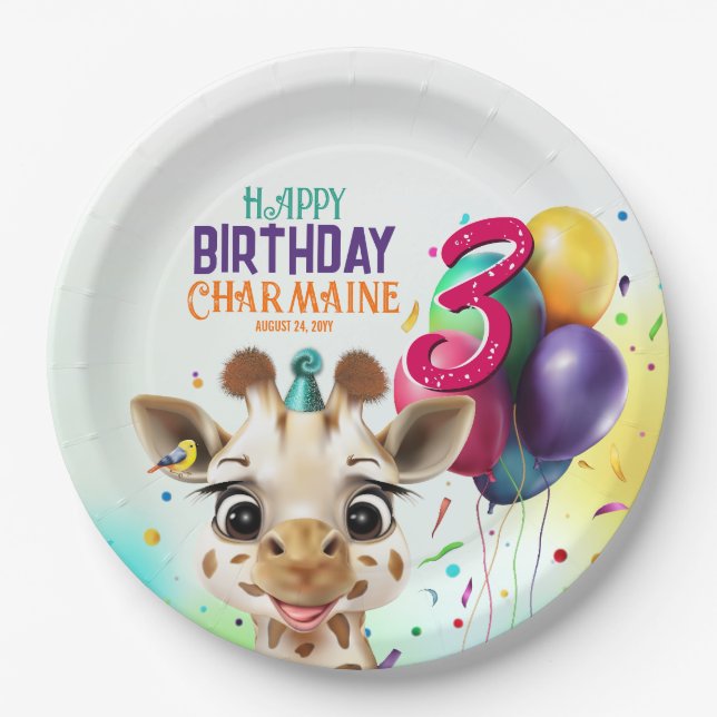 Niedliche Giraffe Colorful Confetti Kindergeburtst Pappteller (Vorderseite)