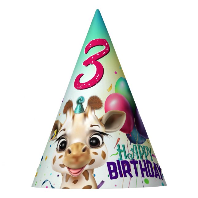 Niedliche Giraffe Colorful Confetti Kindergeburtst Partyhütchen (Vorderseite)