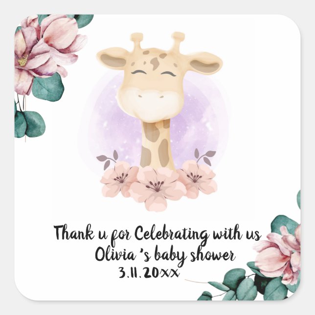 Niedliche Giraffe danke Ihnen Square Stickers (Vorderseite)