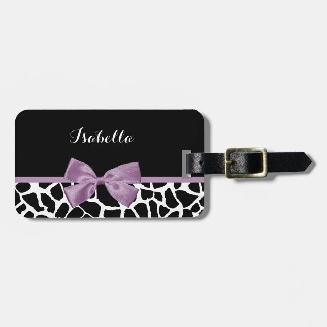 Niedliche Giraffe Druckvorführung Lila Bogen mit N Gepäckanhänger (Vorderseite horizontal)