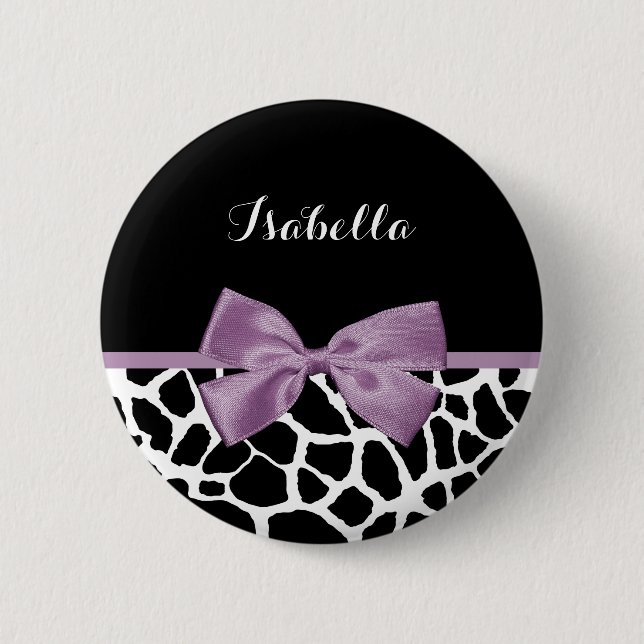 Niedliche Giraffe Druckvorschau Lila mit Namen Button (Vorderseite)