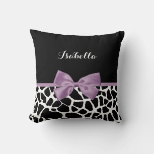 Niedliche Giraffe Druckvorschau Lila mit Namen Kissen
