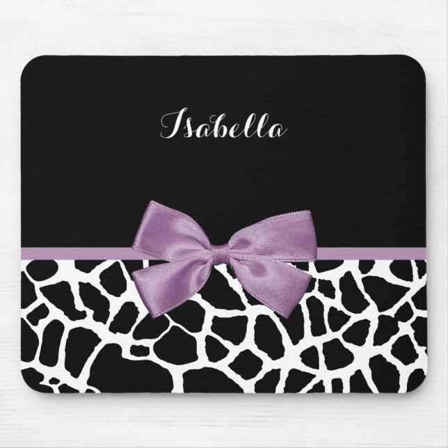 Niedliche Giraffe Druckvorschau Lila mit Namen Mousepad (Vorne)