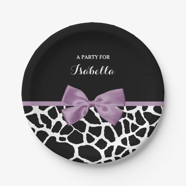 Niedliche Giraffe Druckvorschau Lila mit Namen Pappteller (Vorderseite)
