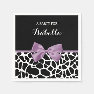 Niedliche Giraffe Druckvorschau Lila mit Namen Serviette