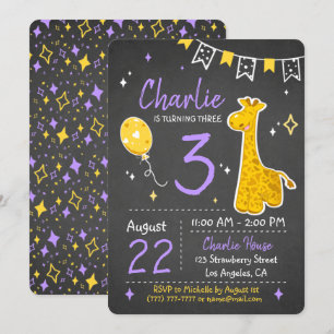 Niedliche Giraffe   Einladung zum Geburtstag Chalk