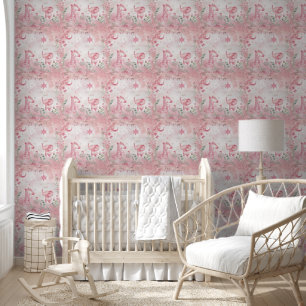 Niedliche Giraffe Elephant Pink Kinderzimmer Tapete