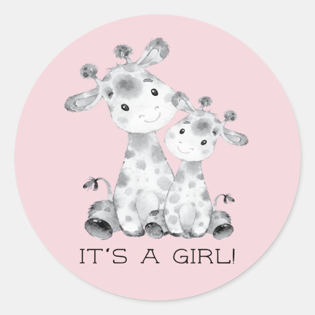 Niedliche Giraffe Es ist ein Girl-Gefallen-Sticker Runder Aufkleber (Vorderseite)