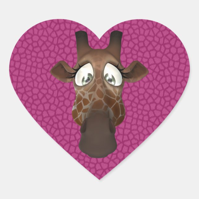 Niedliche Giraffe-Face Pink-Fur-Muster Herz-Aufkleber (Vorderseite)