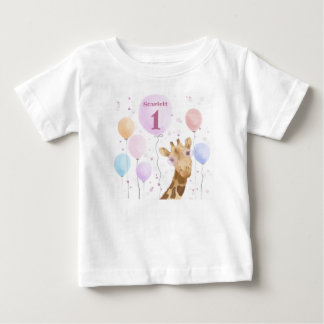 Niedliche Giraffe farbenfrohe Balloon Girl Geburts Baby T-shirt