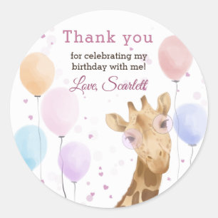 Niedliche Giraffe farbenfrohe Balloon Girl Geburts Runder Aufkleber