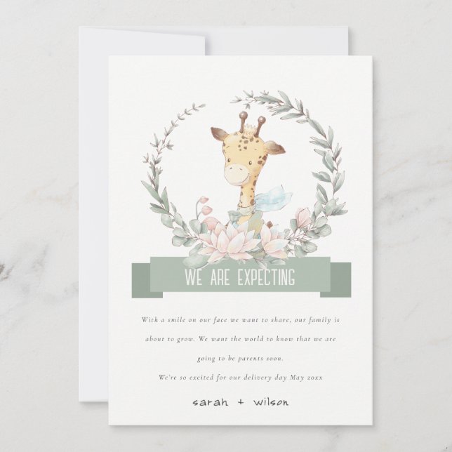 Niedliche Giraffe Floral Baby Schwangerschaft Ankü Einladung (Vorderseite)